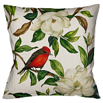 Декоративная подушка бежевая с изображением птиц и цветов Blooming Birds варинант исполнения - 1 | Loft Concept в Саратове