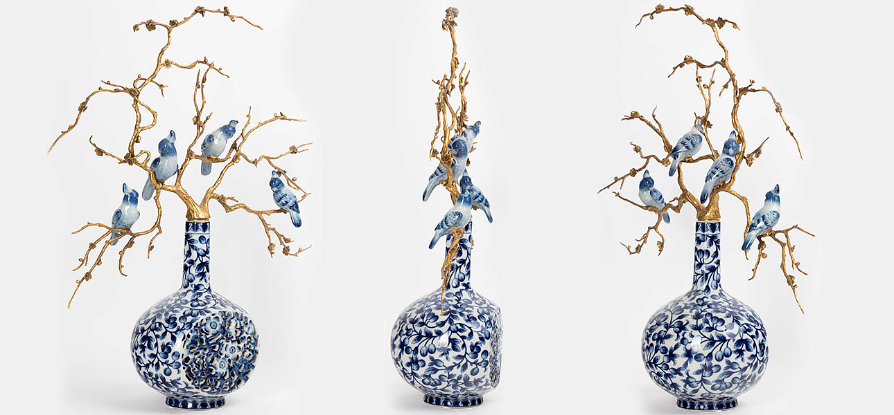 Ваза фарфоровая с орнаментом с фигурками птиц Porcelain Bird Ваза фарфоровая с орнаментом с фигурками птиц Porcelain Bird - Loft-Concept в Саратове