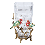 Ваза стеклянная прозрачная с бронзовым основанием в виде ветвей и фарфоровыми птичками Eden Garden варинант исполнения - 1 | Loft Concept в Саратове