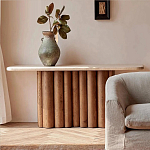 Консоль с овальной столешницей и фактурным деревянным основанием Enzo варинант исполнения - 5 | Loft Concept в Саратове