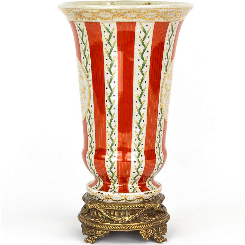 Фарфоровая ваза Red and White Stripes Vase Белый Бронза Красный Фарфоровая ваза Red and White Stripes Vase Белый Бронза Красный в Саратове | Loft Concept