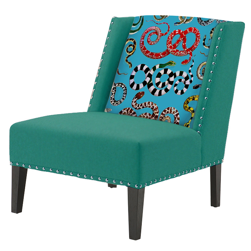 FUN Armchair Snakes Turquoise Дизайнерское кресло с цветным принтом Бирюзовый в Саратове | Loft Concept 