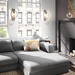 Бра цвета хром с круглой рамой и цилиндрическим прозрачным стеклянным плафоном на прямоугольном основании Feiss варинант исполнения - 3 | Loft Concept в Саратове