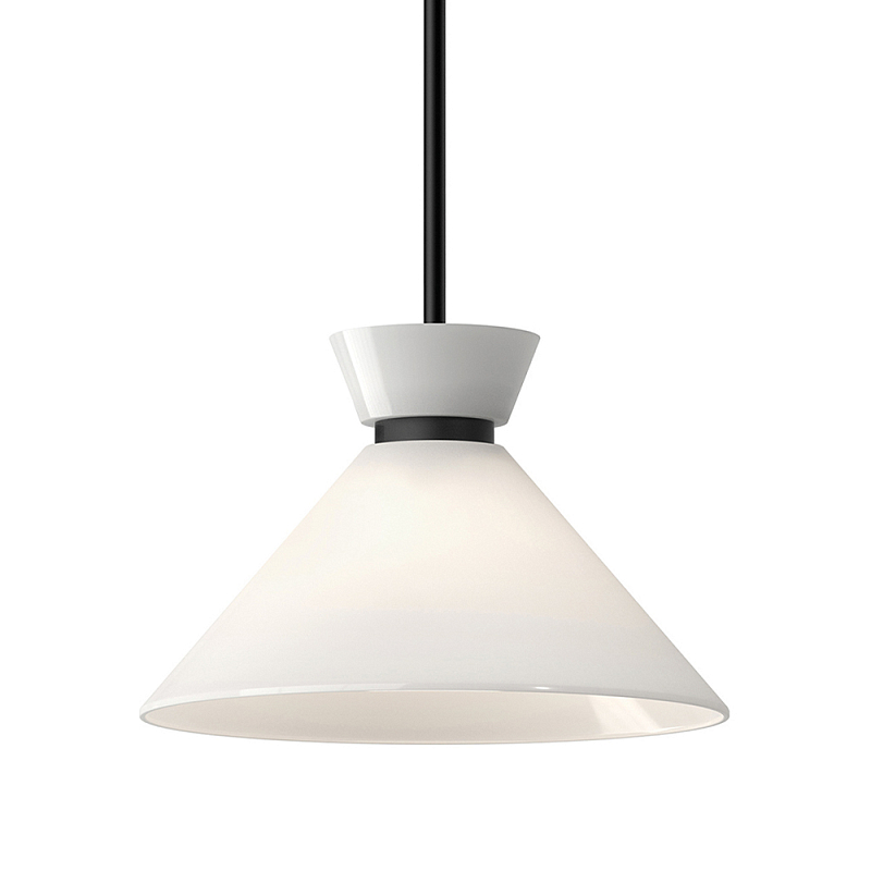 Подвесной светильник с белым стеклянным конусным плафоном Alora Mood Черный Золотой Белый в Саратове | Loft Concept 