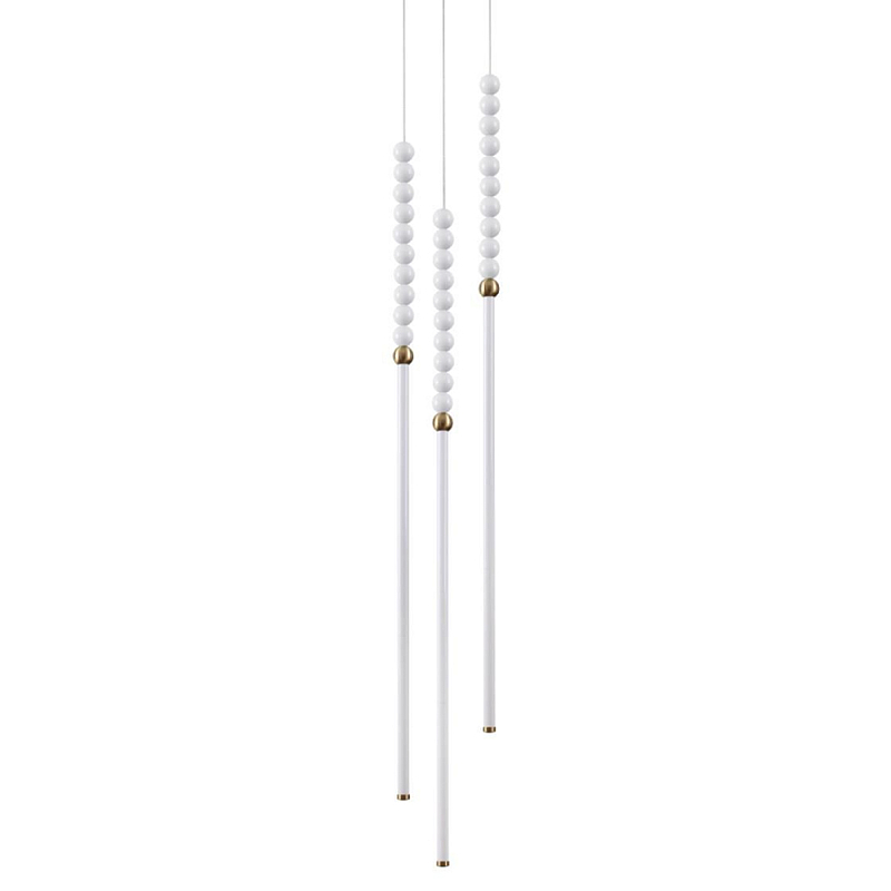 Подвесной светильник с 3-мя вертикальными плафонами и белыми шариками PEARLS Suspension Бронза Белый в Саратове | Loft Concept 