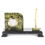 Настольный письменный набор из змеевика с визитницей с часами и ручкой Successful Leader варинант исполнения - 1 | Loft Concept в Саратове