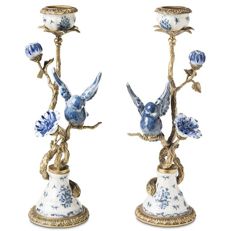 Подсвечник Candleholder Birds Atlanta Set 2 Pcs Синий Бронза Белый Подсвечник Candleholder Birds Atlanta Set 2 Pcs Синий Бронза Белый в Саратове | Loft Concept