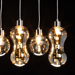 Люстра с 3-мя плафонами волнообразной формы цвета янтарь и 2-мя прозрачными шарообразными плафонами Lucid Rain  варинант исполнения - 5 | Loft Concept в Саратове