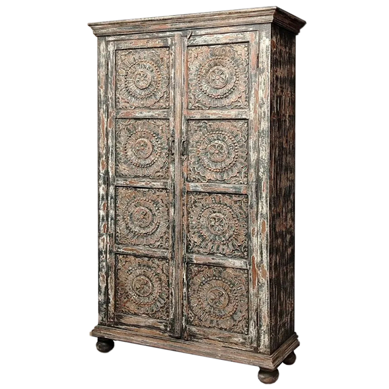 Индийский шкаф с орнаментом резьба из дерева Indian Antique Furniture Серый Индийский шкаф с орнаментом резьба из дерева Indian Antique Furniture Серый в Саратове | Loft Concept