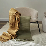 Плед из шерсти зеленого цвета с бахромой Waffle Comfort варинант исполнения - 5 | Loft Concept в Саратове