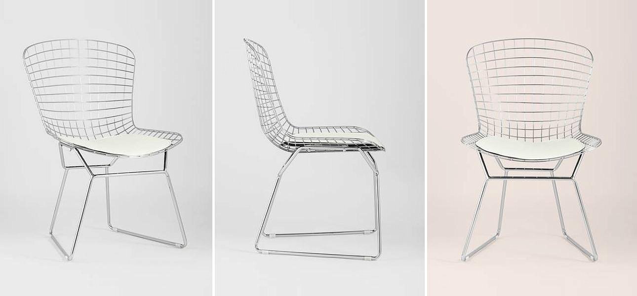 Стул Bertoia Chair Хромированный с Белой подушкой Стул Bertoia Chair Хромированный с Белой подушкой - Loft-Concept в Саратове