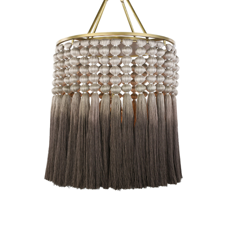 Люстра плетеная с кисточками на золотистом каркасе Boho Tassel Chandelier Коричневый Латунь Люстра плетеная с кисточками на золотистом каркасе Boho Tassel Chandelier Коричневый Латунь в Саратове | Loft Concept