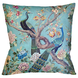 Подушка декоративная с изображением птиц в саду Chinoiserie Garden Two Peacocks Cushion
