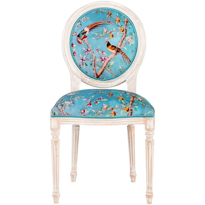 Стул из массива бука бирюзовый с изображением птиц и цветов Turquoise Beige Chinoiserie Peach Garden Chair Бирюзовый Мульти Бежевый Стул из массива бука бирюзовый с изображением птиц и цветов Turquoise Beige Chinoiserie Peach Garden Chair Бирюзовый Мульти Бежевый в Саратове | Loft Concept