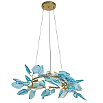 Люстра светодиодная золотистом каркасе с синими стеклянными листьями Blue Light Wreath варинант исполнения - 1 | Loft Concept в Саратове