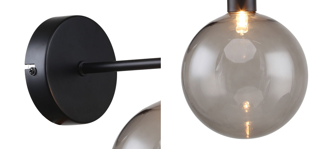 Бра с выдувным плафоном серого цвета Carmella Globe Black Бра с выдувным плафоном серого цвета Carmella Globe Black - Loft-Concept в Саратове