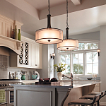 Люстра подвесная с двойным круглым плафоном из органзы и матового стекла Kichler варинант исполнения - 6 | Loft Concept в Саратове