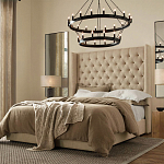 Кровать двуспальная бежевая с основанием из массива дерева с мягким изголовьем Flax Beds варинант исполнения - 3 | Loft Concept в Саратове