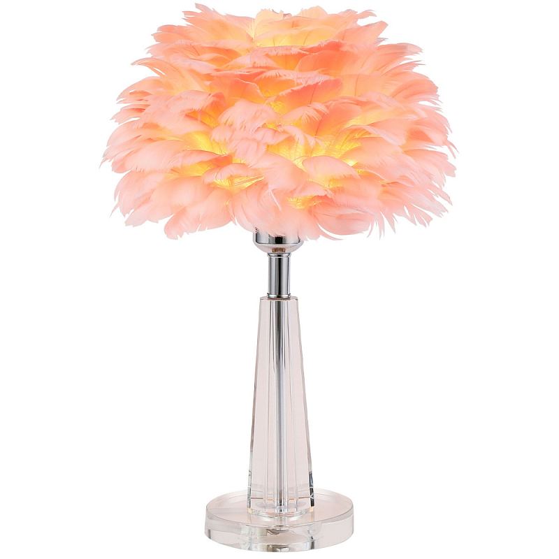 Настольная лампа с перьями Plumage Pink Table Lamp Розовый Хром Прозрачный Настольная лампа с перьями Plumage Pink Table Lamp Розовый Хром Прозрачный в Саратове | Loft Concept