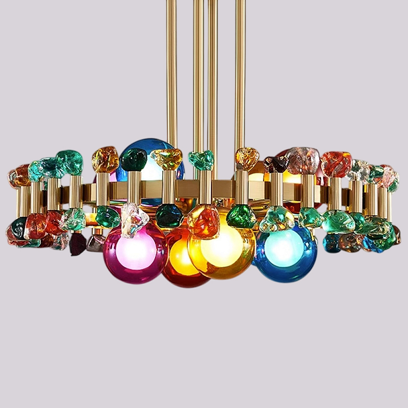 Люстра круглая золотистая с цветными плафонами Colorful Ball Candy Crystal Золотой Мульти Люстра круглая золотистая с цветными плафонами Colorful Ball Candy Crystal Золотой Мульти в Саратове | Loft Concept