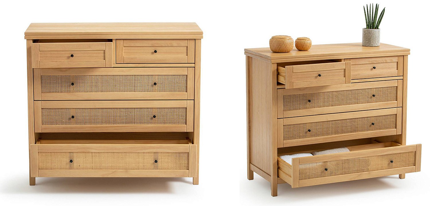 Комод в скандинавском стиле Niels Wicker 5 drawers ящики с плетеными вставками Комод в скандинавском стиле Niels Wicker 5 drawers ящики с плетеными вставками - Loft-Concept в Саратове
