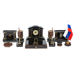 Настольный письменный набор с часами из природного камня обсидиана Peace Contract варинант исполнения - 1 | Loft Concept в Саратове