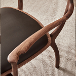 Стул деревянный с мягким сиденьем из коричневой натуральной кожи Moon Walnut Furniture варинант исполнения - 7 | Loft Concept в Саратове