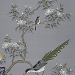 Обои ручная роспись Japanese Garden Original colourway on Gun Metal dyed silk варинант исполнения - 1 | Loft Concept в Саратове