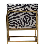 Кресло с металлическим золотистым каркасом и мягкой обивкой с чёрно-белым принтом зебры Wild animals варинант исполнения - 3 | Loft Concept в Саратове