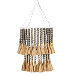Подвесной светильник двухъярусный с декором из круглых деревянных бусин с кисточками Gray Brown Wooden Beads Chandelier варинант исполнения - 2 | Loft Concept в Саратове
