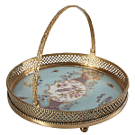 Блюдо круглое с ручкой и голубым фарфоровым дном с цветочным рисунком Blue Garden варинант исполнения - 1 | Loft Concept в Саратове