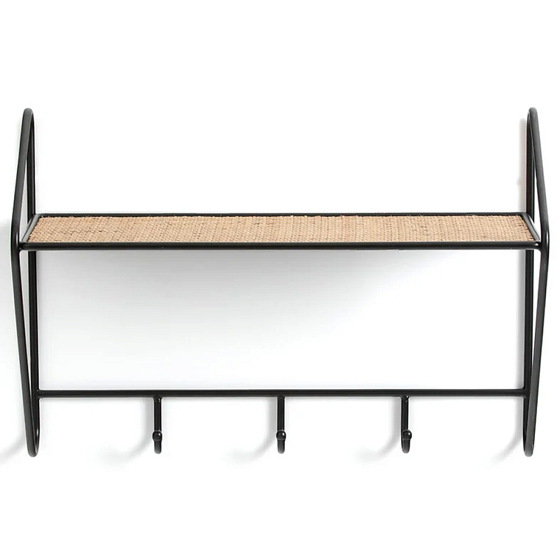 Настенная вешалка с полкой из ротанга Bourn Shelf-hanger Черный Древесина Настенная вешалка с полкой из ротанга Bourn Shelf-hanger Черный Древесина в Саратове | Loft Concept