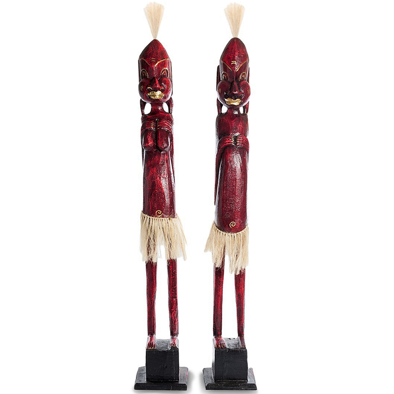 Комплект из 2-х деревянных статуэток Asmat Tall Statuettes Red Красный Бежевый Комплект из 2-х деревянных статуэток Asmat Tall Statuettes Red Красный Бежевый в Саратове | Loft Concept