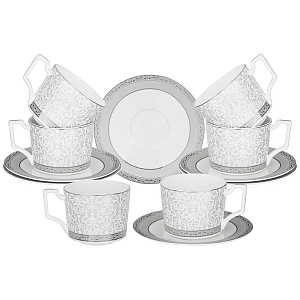 Чайный набор серо-белого цвета из фарфора на 6 персон 12 предметов 250 мл Royal Porcelain Collection