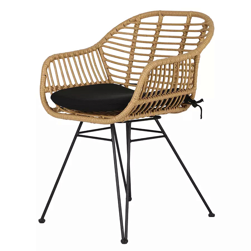 Стул с ротанговым плетением Wicker Half Chair с подлокотниками Черный Бежевый Стул с ротанговым плетением Wicker Half Chair с подлокотниками Черный Бежевый в Саратове | Loft Concept