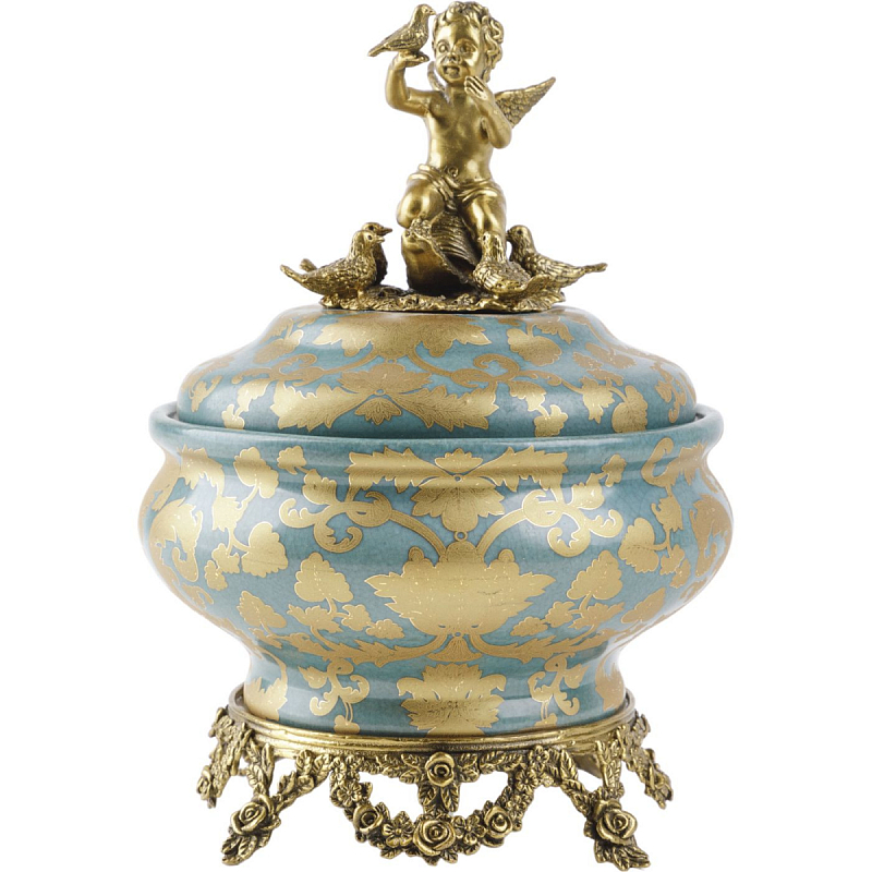 Фарфоровая шкатулка Birds with an angel Бронза Голубой Фарфоровая шкатулка Birds with an angel Бронза Голубой в Саратове | Loft Concept