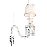 Подвесной светильник с белым текстильным абажуром и изогнутым хрустальным основанием с подвесками Lustre Reverie варинант исполнения - 4 | Loft Concept в Саратове