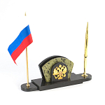 Визитница настольная с гербом и флагом России из природного камня змеевик Successful Leader варинант исполнения - 2 | Loft Concept в Саратове