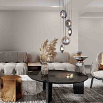 Люстра каскадная с 5-ю круглыми стеклянными плафонами дымчатого цвета и черными деталями Orbit Serenade варинант исполнения - 4 | Loft Concept в Саратове