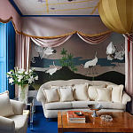 Обои ручная роспись Tsuro Cranes Original colourway on Tarnished Silver gilded paper варинант исполнения - 1 | Loft Concept в Саратове