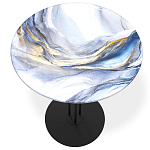 Стол журнальный с круглой бело-голубой столешницей из стекла White and Blue Marble варинант исполнения - 2 | Loft Concept в Саратове