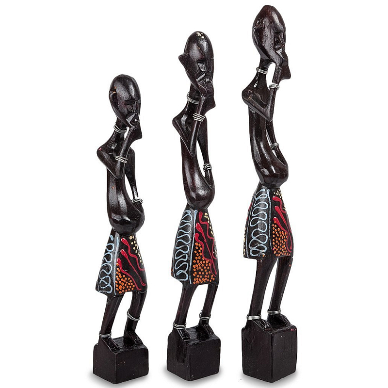 Комплект из трёх деревянных статуэток в виде аборигенов Three Aborigines Figurines Коричневый Мульти Комплект из трёх деревянных статуэток в виде аборигенов Three Aborigines Figurines Коричневый Мульти в Саратове | Loft Concept