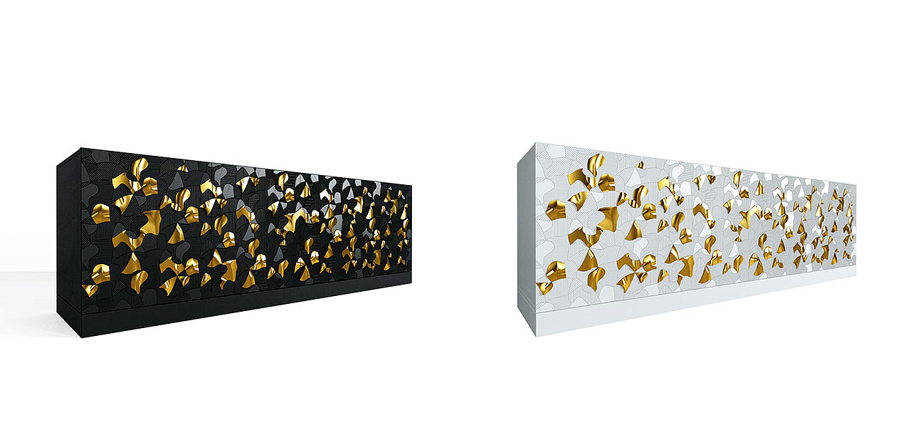 Комод большой инкрустированный золотым орнаментом Wooden Petals Gold Комод большой инкрустированный золотым орнаментом Wooden Petals Gold - Loft-Concept в Саратове