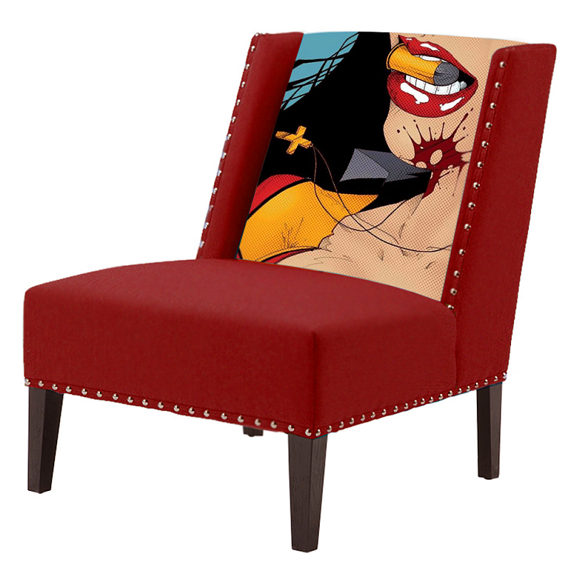 FUN Armchair "Super woman" Red Дизайнерское кресло с цветным принтом Бургундский красный в Саратове | Loft Concept 