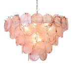 Люстра с каскадом из круглых розовых стеклянных дисков Pink Light Waterfall варинант исполнения - 5 | Loft Concept в Саратове