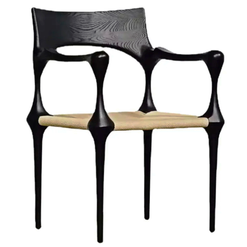 Стул дизайнерский с плетеным сидением Kronos Dining Chair Black Черный Бежевый Стул дизайнерский с плетеным сидением Kronos Dining Chair Black Черный Бежевый в Саратове | Loft Concept