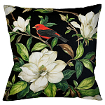 Декоративная подушка чёрная с изображением птицы в саду Blooming Red Birds варинант исполнения - 1 | Loft Concept в Саратове