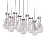 Люстра с 9-ю прозрачными плафонами из стекла в форме капли на прямоугольном потолочном основании цвета хром Lucid Rain  варинант исполнения - 1 | Loft Concept в Саратове