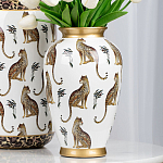 Ваза белая овальная с рисунком леопардов и золотыми акцентами LEOPARD Collection варинант исполнения - 4 | Loft Concept в Саратове
