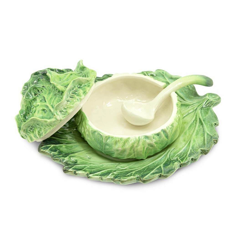 Супница SOUP BOWL CABBAGE SMALL W/PLATE D13 Зеленый Супница SOUP BOWL CABBAGE SMALL W/PLATE D13 Зеленый в Саратове | Loft Concept